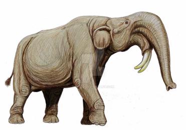 Currently still a work in progress: Deinotherium, a prehistoric relative of  the elephant, investigates something that appears eerily familiar in shape.