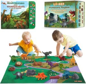Dinosaur toys and storybook